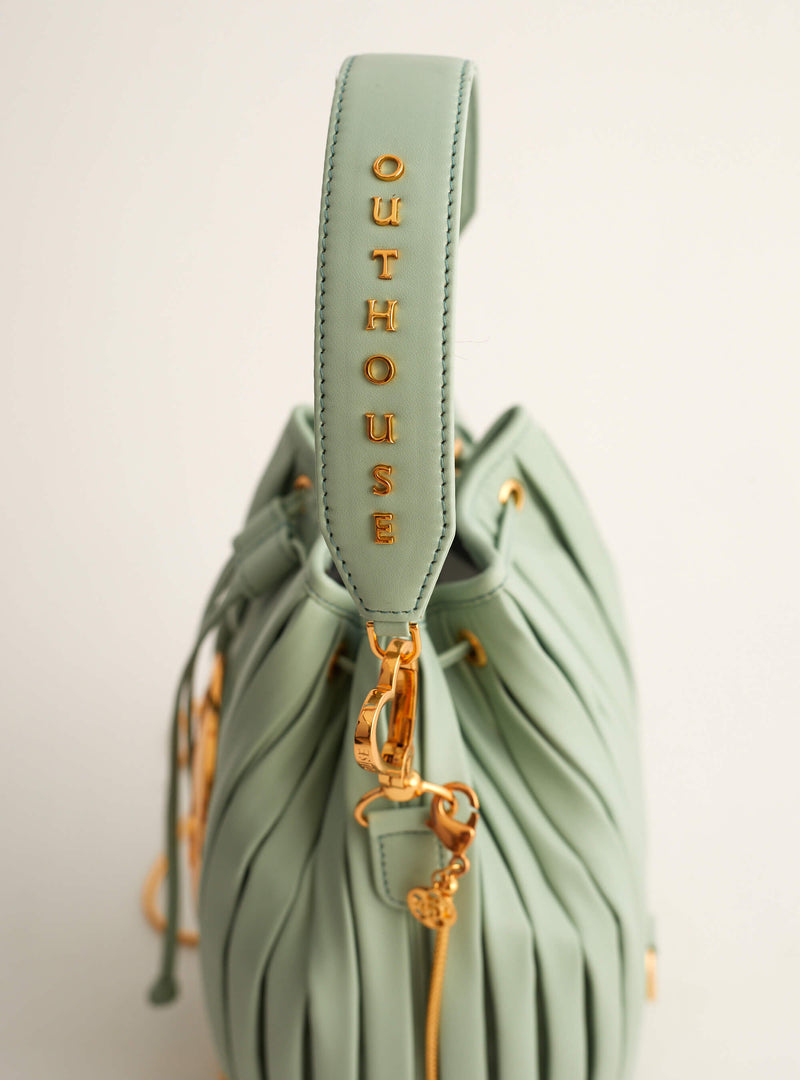Outhouse   I   Oh Poppi Everlane Bucket Bag in Macaron Green Vegan Leather Accessories OHBG21BB021 - Shop Cult Modern