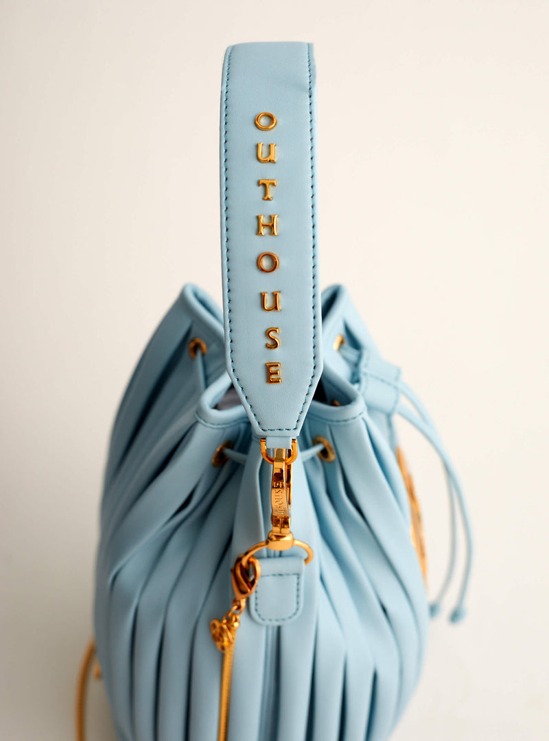 Outhouse   I   Oh Poppi Prince Street Bucket Bag in Powder Blue Vegan Leather Accessories OHBG21BB031 - Shop Cult Modern