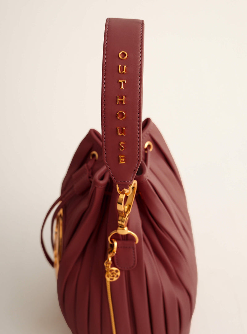 Outhouse   I   Oh Poppi Showfields Bucket Bag in Rosewood Maroon Vegan Leather Accessories OHBG21BB081 - Shop Cult Modern