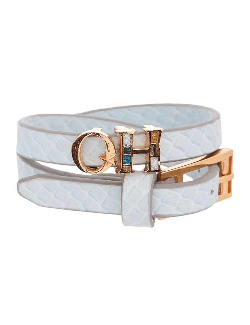 Outhouse   -   OH Series The Oh Monogram, Powder Blue Double Wrap Leather Bracelet - Shop Cult Modern