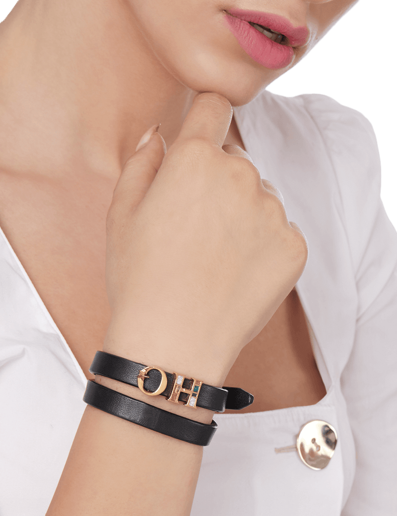 Outhouse   -   OH Series The Oh Monogram, Black Double Wrap Leather Bracelet - Shop Cult Modern