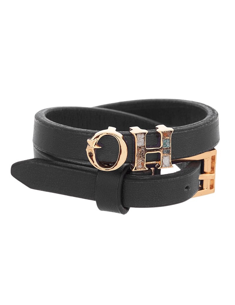 Outhouse   -   OH Series The Oh Monogram, Black Double Wrap Leather Bracelet - Shop Cult Modern