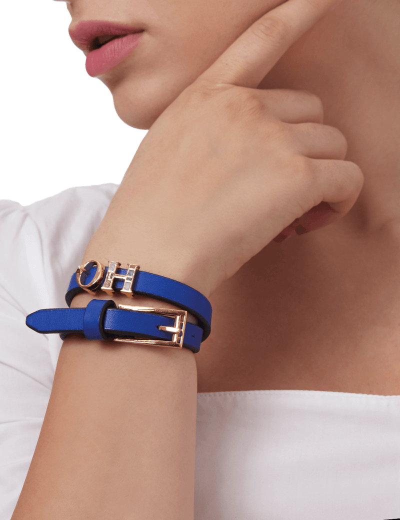 Outhouse - OH Series The Oh Monogram, Cobalt Blue Double Wrap Leather  Bracelet