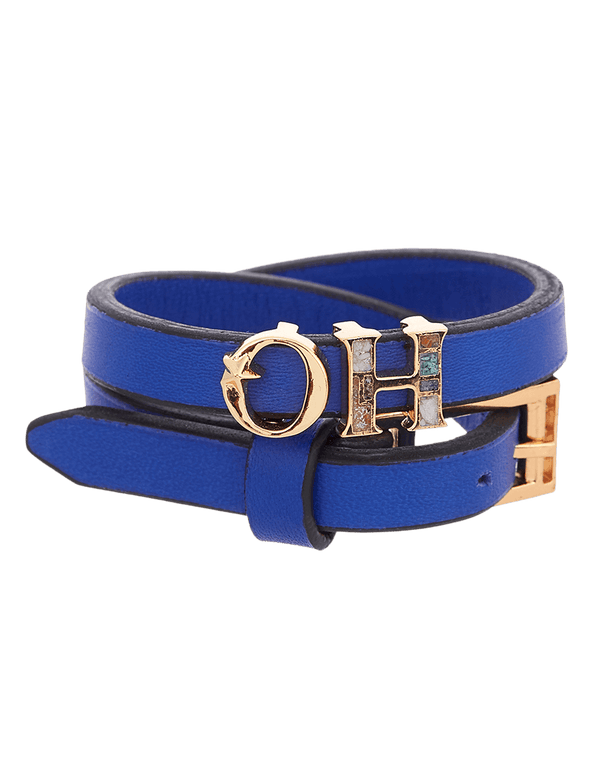 Outhouse   -   OH Series The Oh Monogram, Cobalt Blue Double Wrap Leather Bracelet - Shop Cult Modern