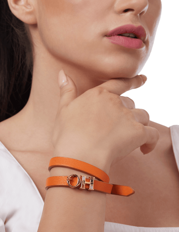 Outhouse   -   OH Series The Oh Monogram, Tangerine Double Wrap Leather Bracelet - Shop Cult Modern