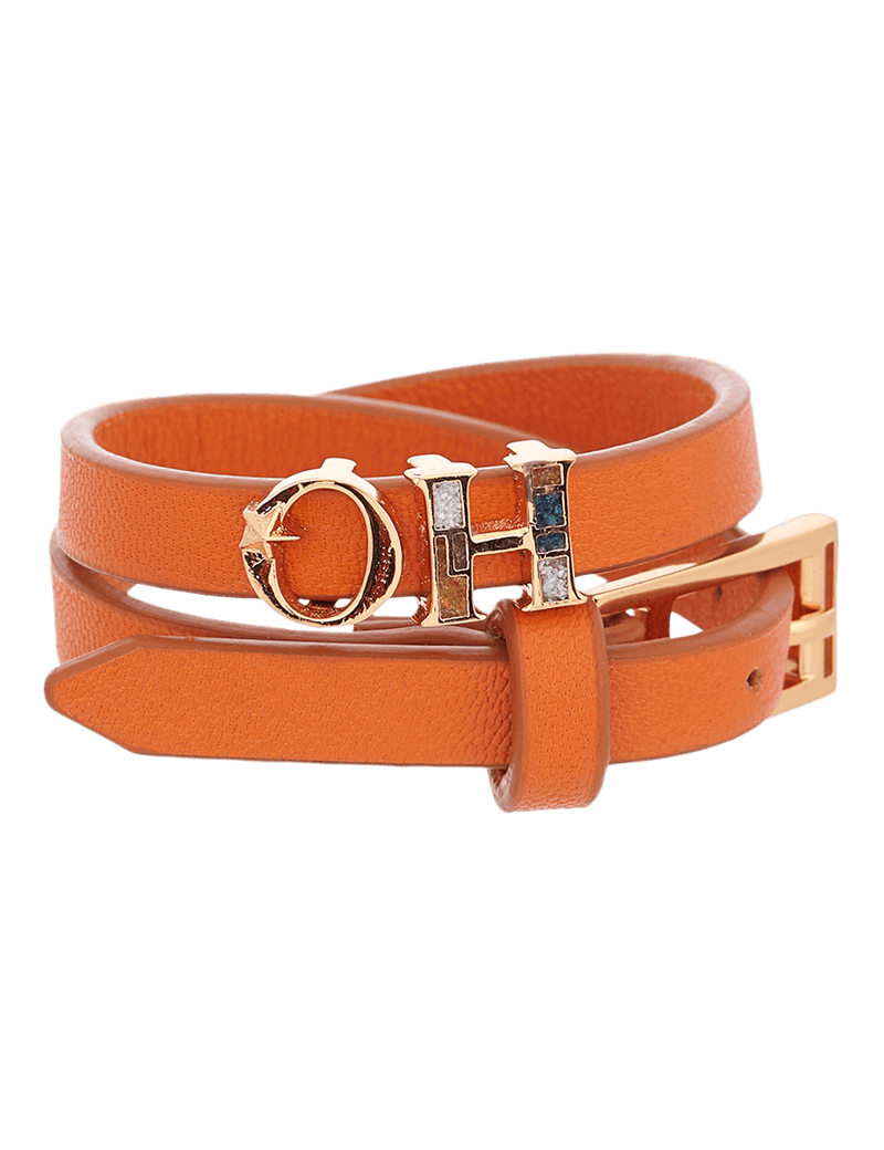 Outhouse   -   OH Series The Oh Monogram, Tangerine Double Wrap Leather Bracelet - Shop Cult Modern