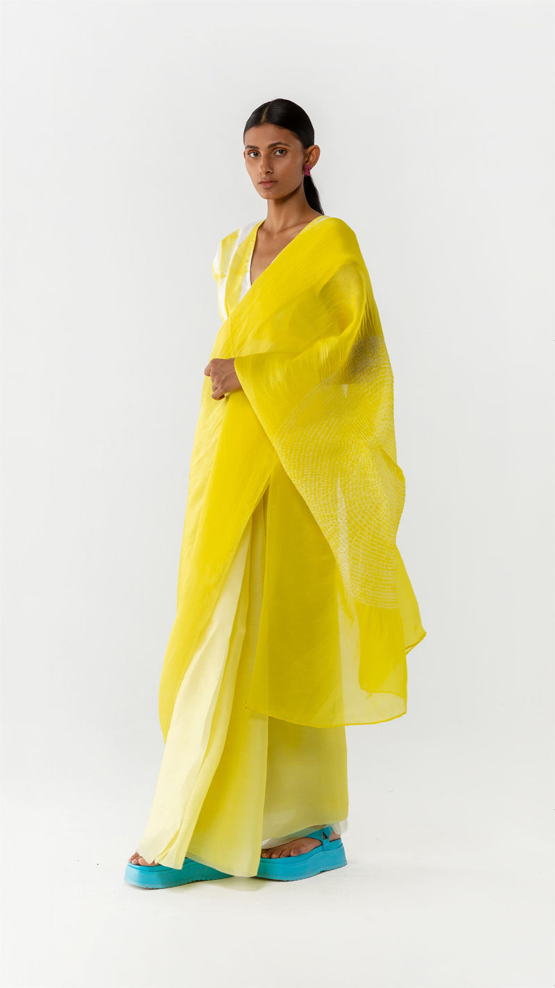 Studio Medium   I   Shibori Angelus ORBIT ORGANZA SAREE - YELLOWPOL 35 - Shop Cult Modern