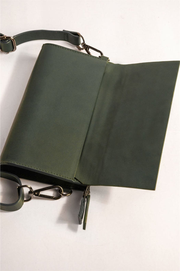 Tanned   I   Essential Pouchette  Classic Thin Strap  Wallet, Sling, Cross Body  Dark Green  TO/EP-DG  I Leather Bag - Shop Cult Modern