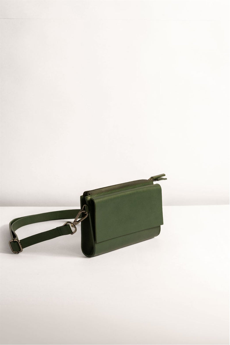 Tanned   I   Essential Pouchette  Classic Thin Strap  Wallet, Sling, Cross Body  Dark Green  TO/EP-DG  I Leather Bag - Shop Cult Modern