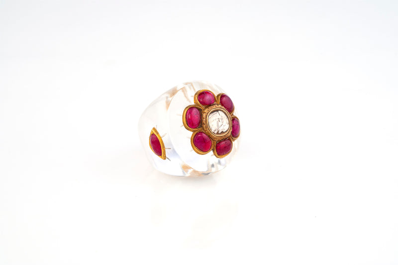 Studio Tara   I   Crystal Ring Set In 22K Yellow Gold With Ruby And Uncut Diamond Size 12 Indian  RI1332 - Shop Cult Modern
