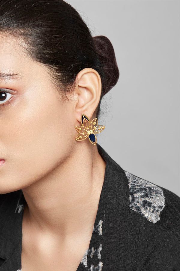 Roma Narsinghani Kamal Earrings Earrings The piece is set in brass, hand enameled with 18KT gold finesse. Each piece is unique and handcrafted by our artisans. RNLOVE03 - Shop Cult Modern