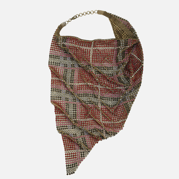 Roma Narsinghani Tartan Swarovski Scarf Neck-piece The piece is set in brass with shades of Swarovski stones each hand set with 18KT gold finesse. Each piece is unique and handcrafted by our artisans. RNLOVE06 - Shop Cult Modern