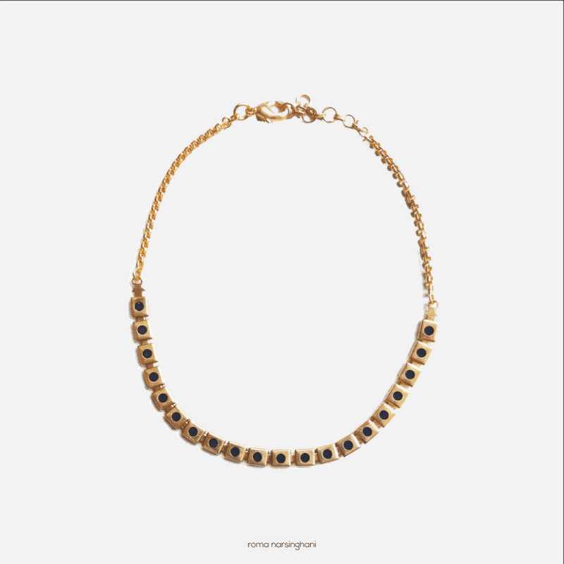 Roma Narsinghani Black Meena Choker Choker The piece is set in brass, hand enameled with 18KT gold finesse. Each piece is unique and handcrafted by our artisans. RNLOVE12 - Shop Cult Modern