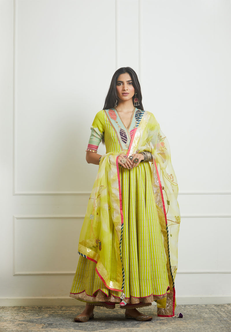 Raji Ramniq Mehezebeen Collection Lime Printed Anarkali Dupatta Mb-105 - Shop Cult Modern