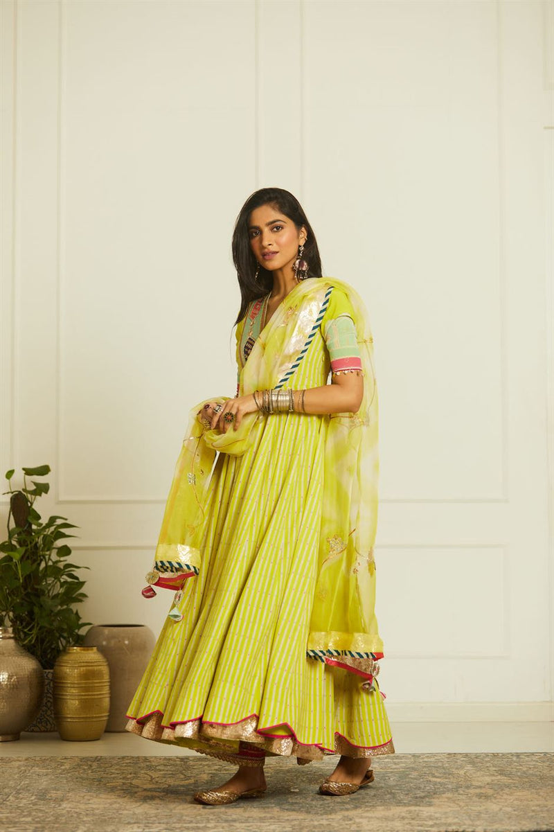 Raji Ramniq Mehezebeen Collection Lime Printed Anarkali Dupatta Mb-105 - Shop Cult Modern