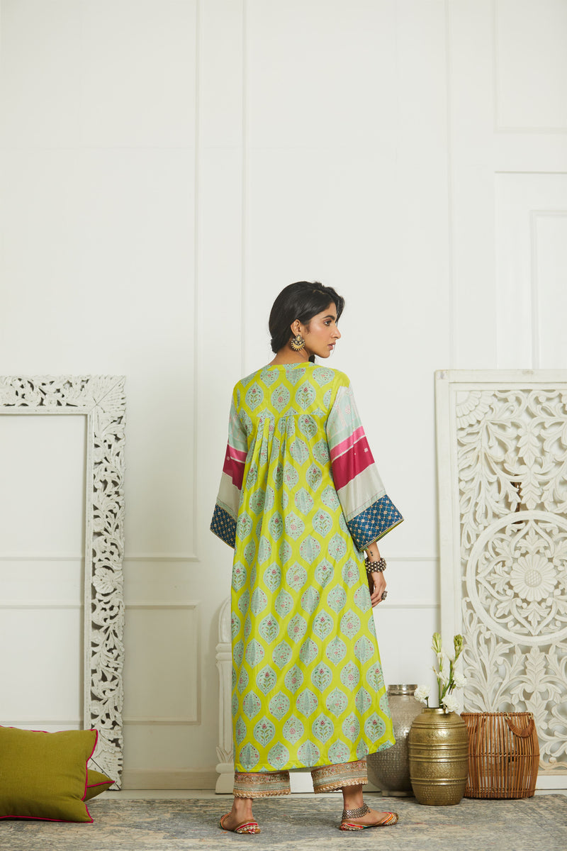 Raji Ramniq Mehezebeen Collection Lime Grey Hot Pink Printed Silk Kurta Palazzo Dupatta Mb-117 - Shop Cult Modern