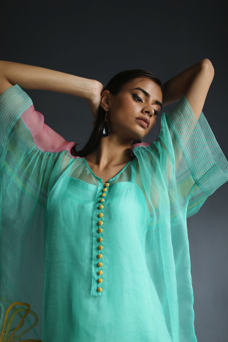 Raji Ramniq I Love To Dot I Cotton Silk Ensemble I Turqoise Lime 111 - Shop Cult Modern
