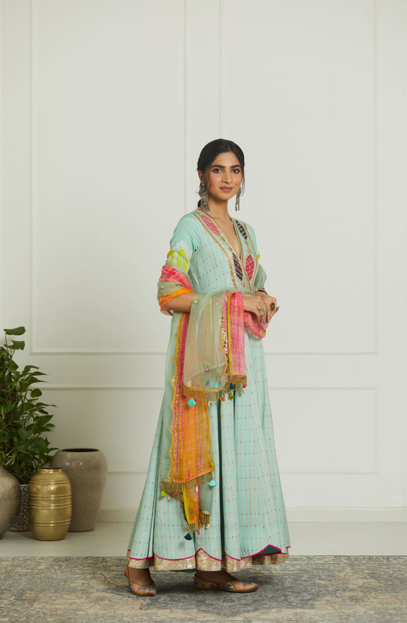 Raji Ramniq Mehezebeen Collection Powder Blue Anarkali Dupatta Mb-106 - Shop Cult Modern