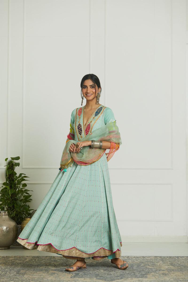 Raji Ramniq Mehezebeen Collection Powder Blue Anarkali Dupatta Mb-106 - Shop Cult Modern