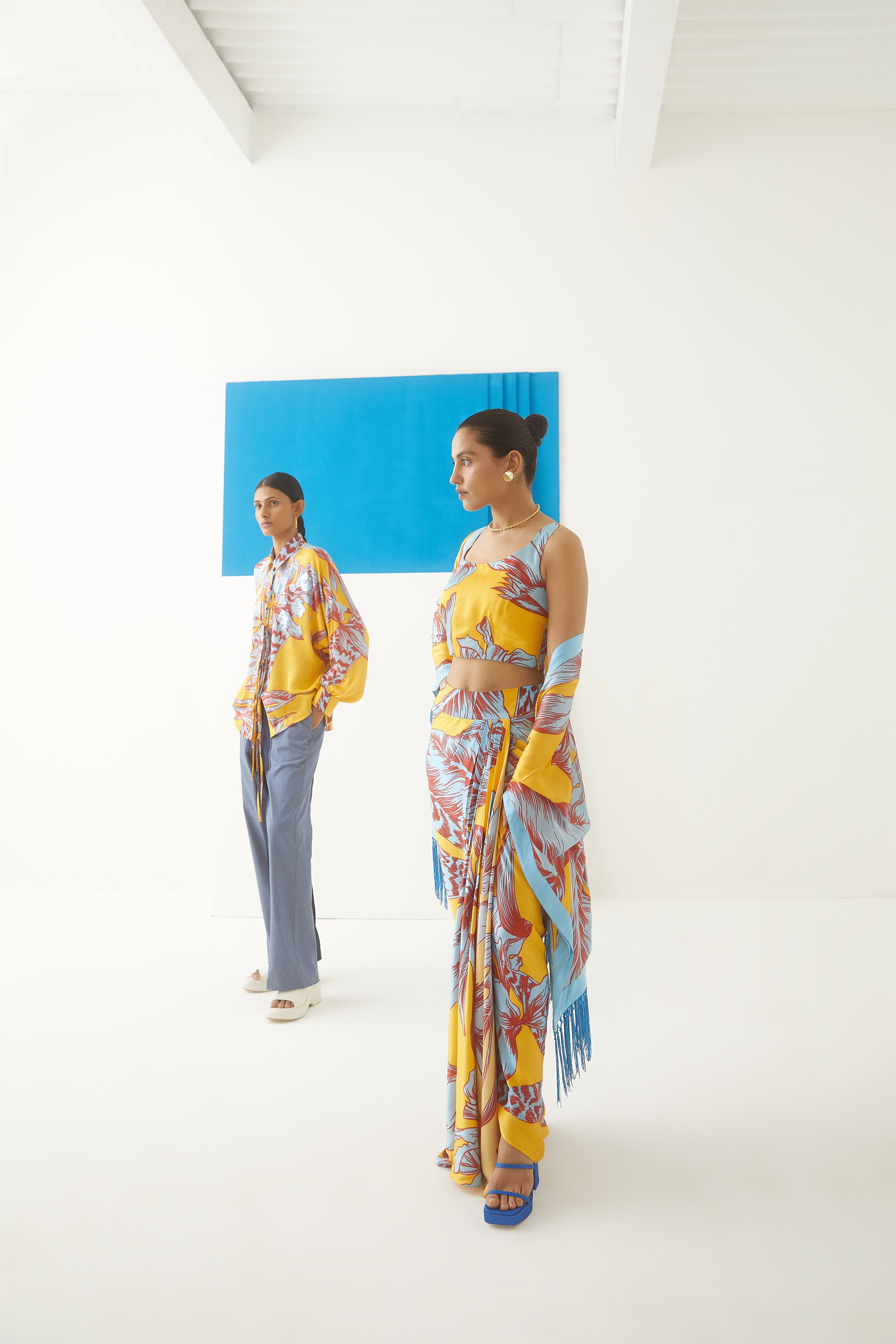 Shop Yellow Print Cape Dress by Studio Rigu | Shop Cult Modern