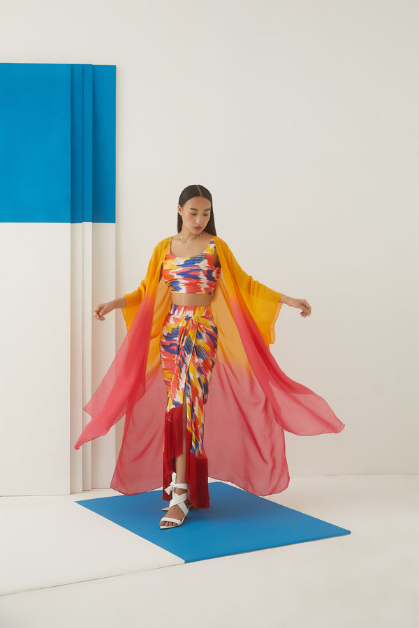 Studio Rigu Rublevo Ikat Draped Skirt With Blouse Digital Print Vegan Silk Arcadia Collection - Shop Cult Modern