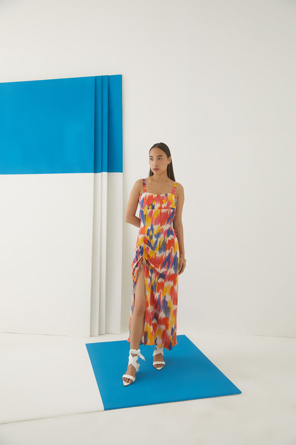 Studio Rigu Karpovki Ikat Strappy Dress Digital Print Vegan Silk Arcadia Collection - Shop Cult Modern