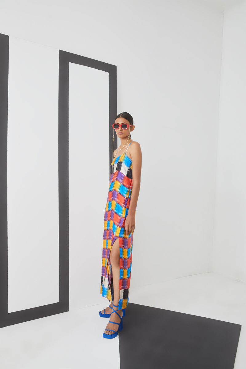 Studio Rigu Reki Baltimore Check Slip Dress Digital Print Vegan Silk Arcadia Collection - Shop Cult Modern