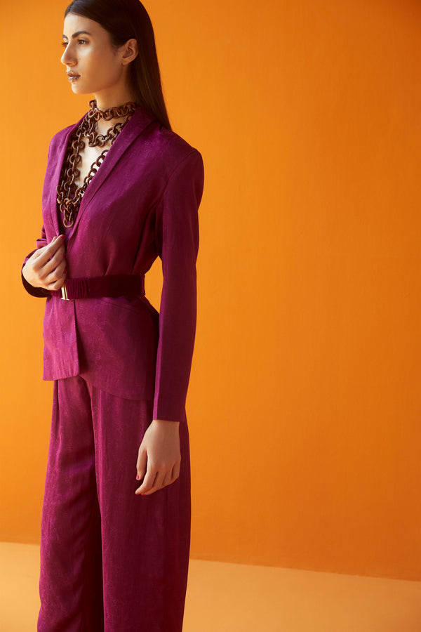 Sakshi Khetterpal  I  Pant-Suit Set Pant+ Blazer + Bralette With Belt= 3Pcs Rasberry Radiance SK-045 A/W2022 Seasons - Shop Cult Modern