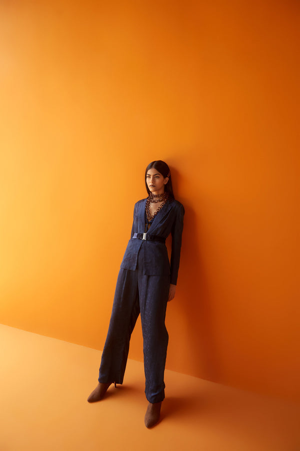 Sakshi Khetterpal  I  Pant-Suit Set Pant+ Blazer +Bralette With Belt = 3Pcs Blueberry SK-046 A/W2022 Seasons - Shop Cult Modern