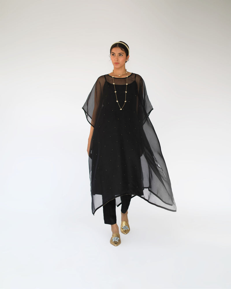 Shikha Mehta Ruth Black Zadie Cape Set Silk Organza Muslin Silk Silk Chanderi Black Hana Ss21F-Bc - Shop Cult Modern