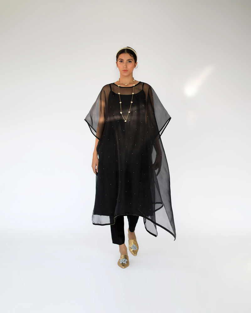 Shikha Mehta Ruth Black Zadie Cape Set Silk Organza Muslin Silk Silk Chanderi Black Hana Ss21F-Bc - Shop Cult Modern