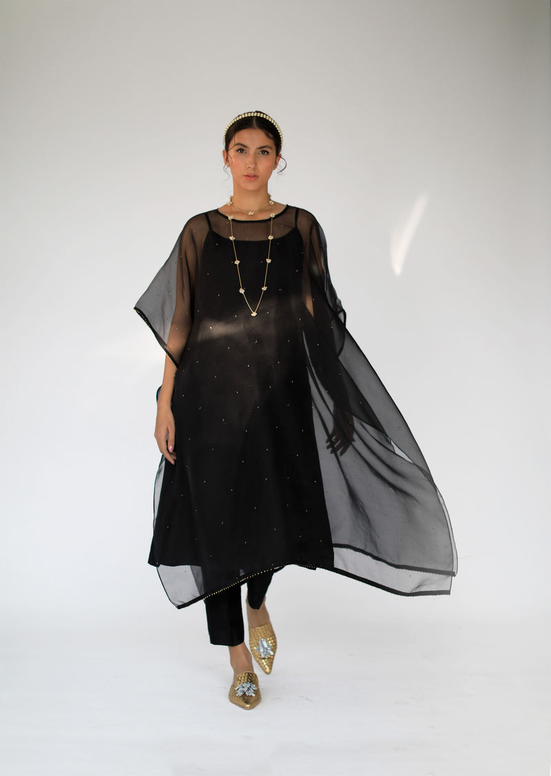 Shikha Mehta Ruth Black Zadie Cape Set Silk Organza Muslin Silk Silk Chanderi Black Hana Ss21F-Bc - Shop Cult Modern