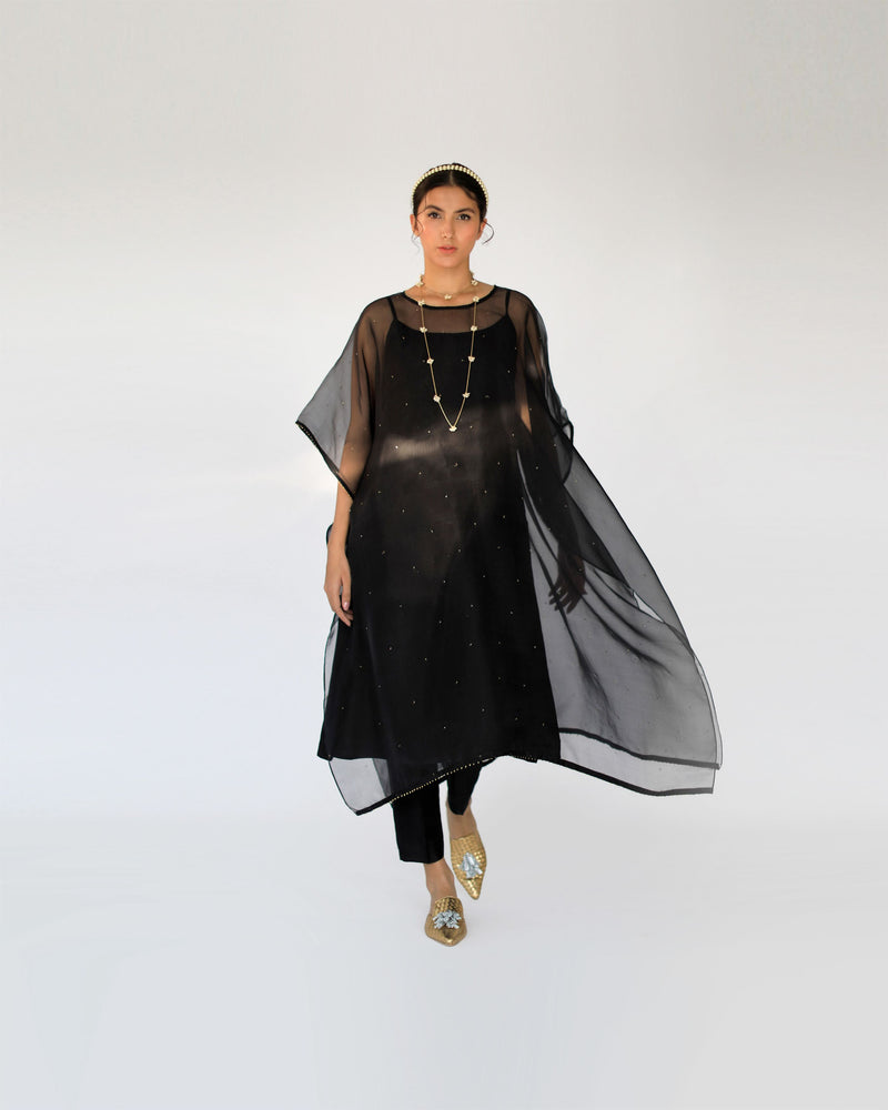 Shikha Mehta Ruth Black Zadie Cape Set Silk Organza Muslin Silk Silk Chanderi Black Hana Ss21F-Bc - Shop Cult Modern