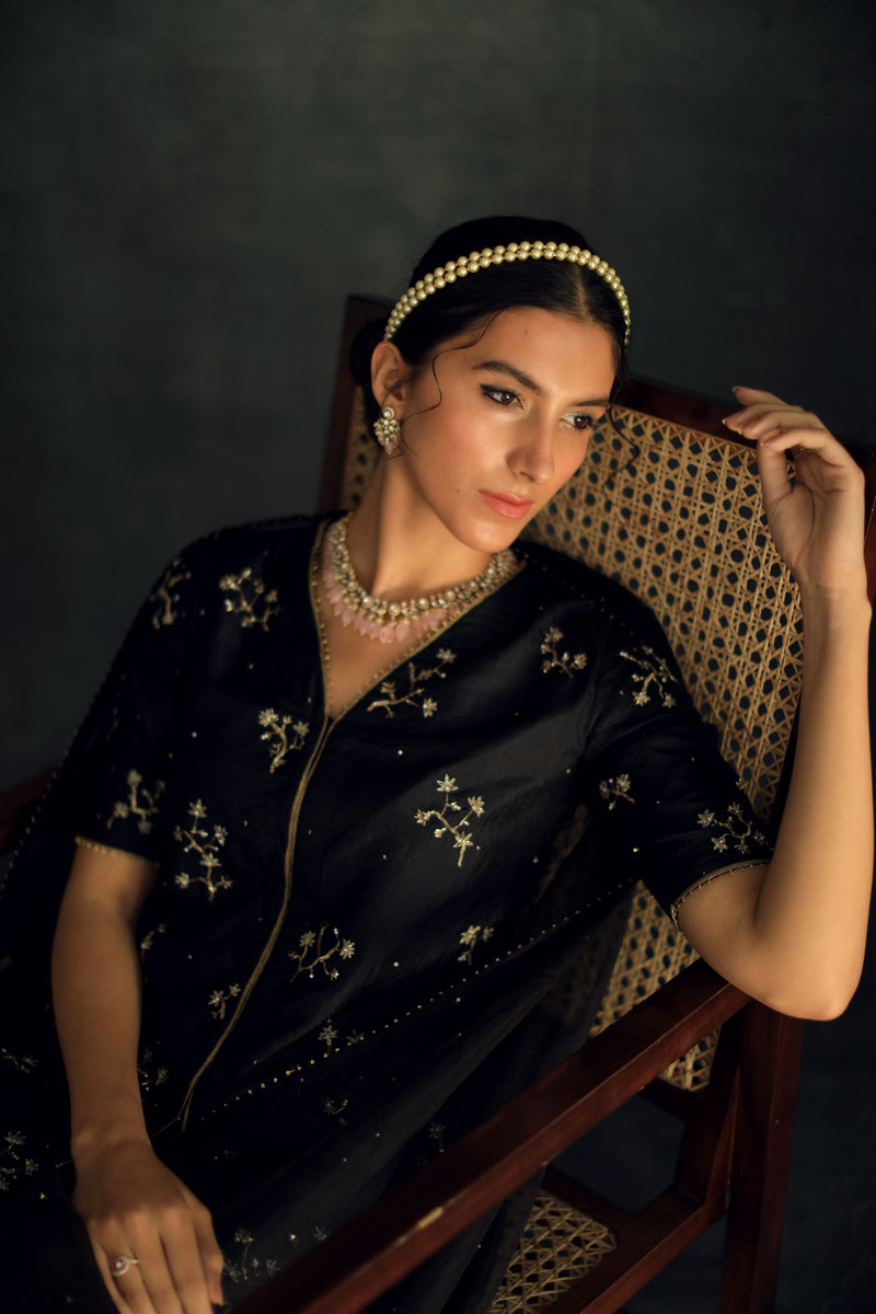 Shikha Mehta Samantha Black Veru Silk Sharara Set Silk Silk Organza Black Hana Ss21F-Vs - Shop Cult Modern