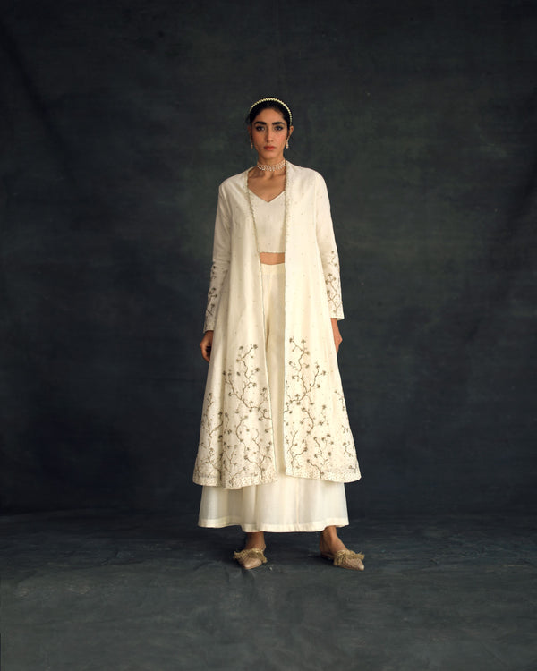 Shikha Mehta Ivana Ecru Taachi Jacket Set Silk Chanderi Ivory Hana Ss21F-Et - Shop Cult Modern