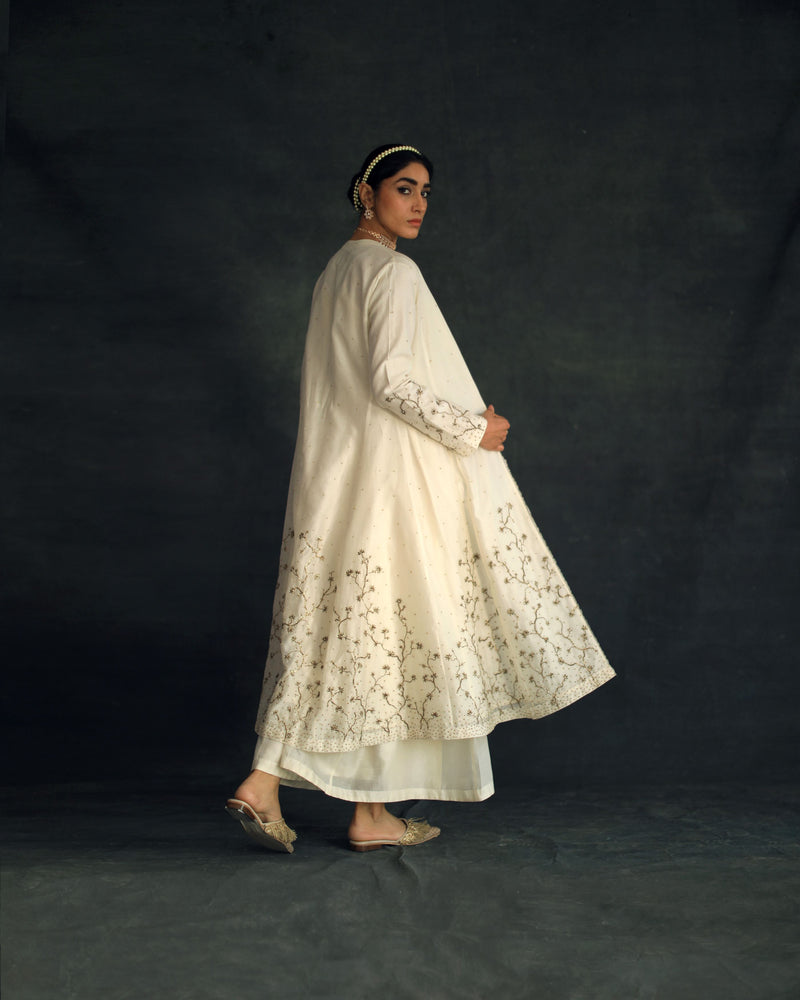 Shikha Mehta Ivana Ecru Taachi Jacket Set Silk Chanderi Ivory Hana Ss21F-Et - Shop Cult Modern