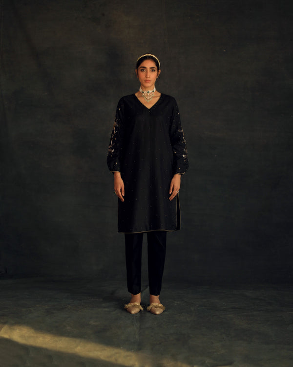 Shikha Mehta Priyanka Black Meha Kurta Set Silk Silk Chanderi Black Hana Ss21F-Mb - Shop Cult Modern