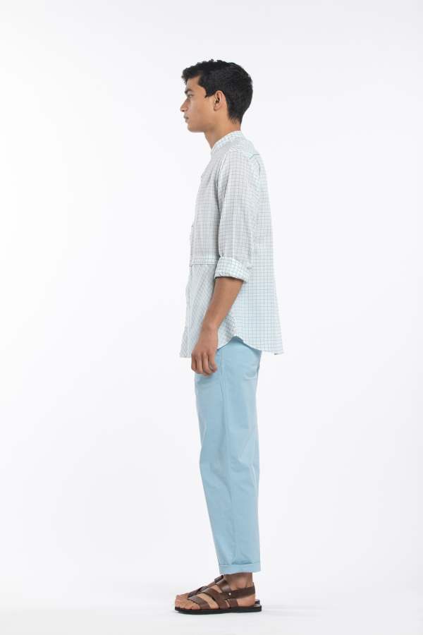 Three  I  Front Pocket Shirt Co-Ord Handwoven Cotton Small Check/ Stretch Poplin - Shop Cult Modern