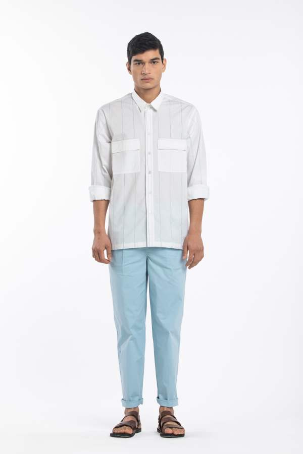 Three  I  Linear Embroidered Shirt Co-Ord Poplin/ Stretch Poplin - Shop Cult Modern