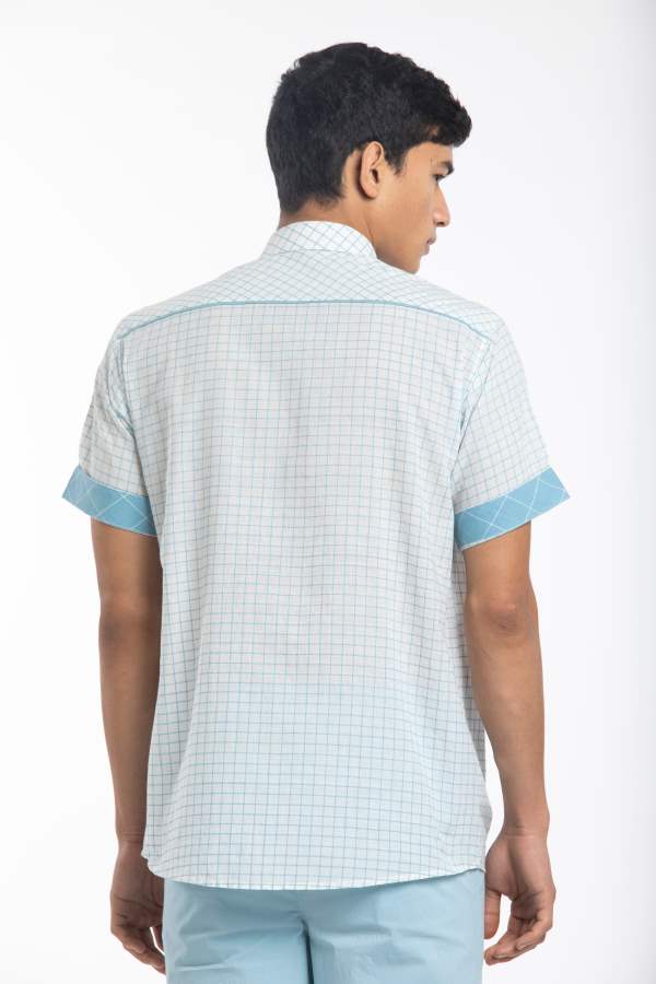Three  I  Half Sleeve Shirt Co-Ord Handwoven Cotton Small Check/ Stretch Poplin - Shop Cult Modern
