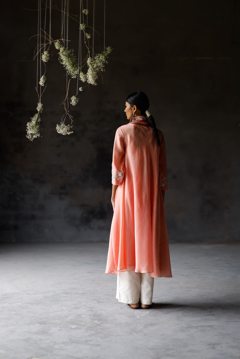 Shikha Mehta Oprah Koral Amaya Angarakha Set Chanderi Silk Koral Paak Ss22-Smca02 - Shop Cult Modern