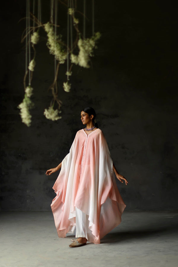 Shikha Mehta Portman Koral Norah Cape Set Chanderi Silk Pink Paak Ss22-Smcn04 - Shop Cult Modern