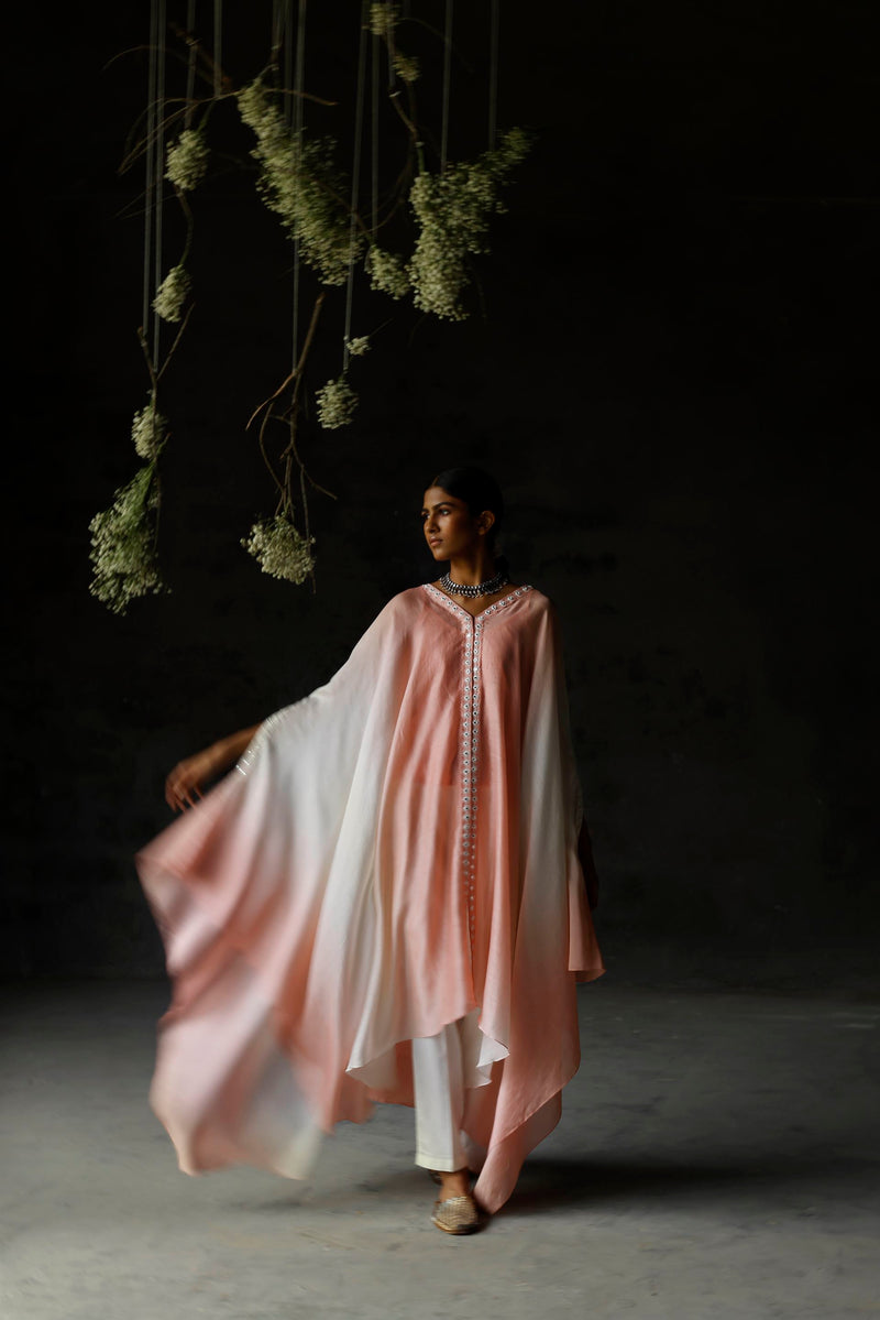 Shikha Mehta Portman Koral Norah Cape Set Chanderi Silk Pink Paak Ss24-Smcn04 - Shop Cult Modern