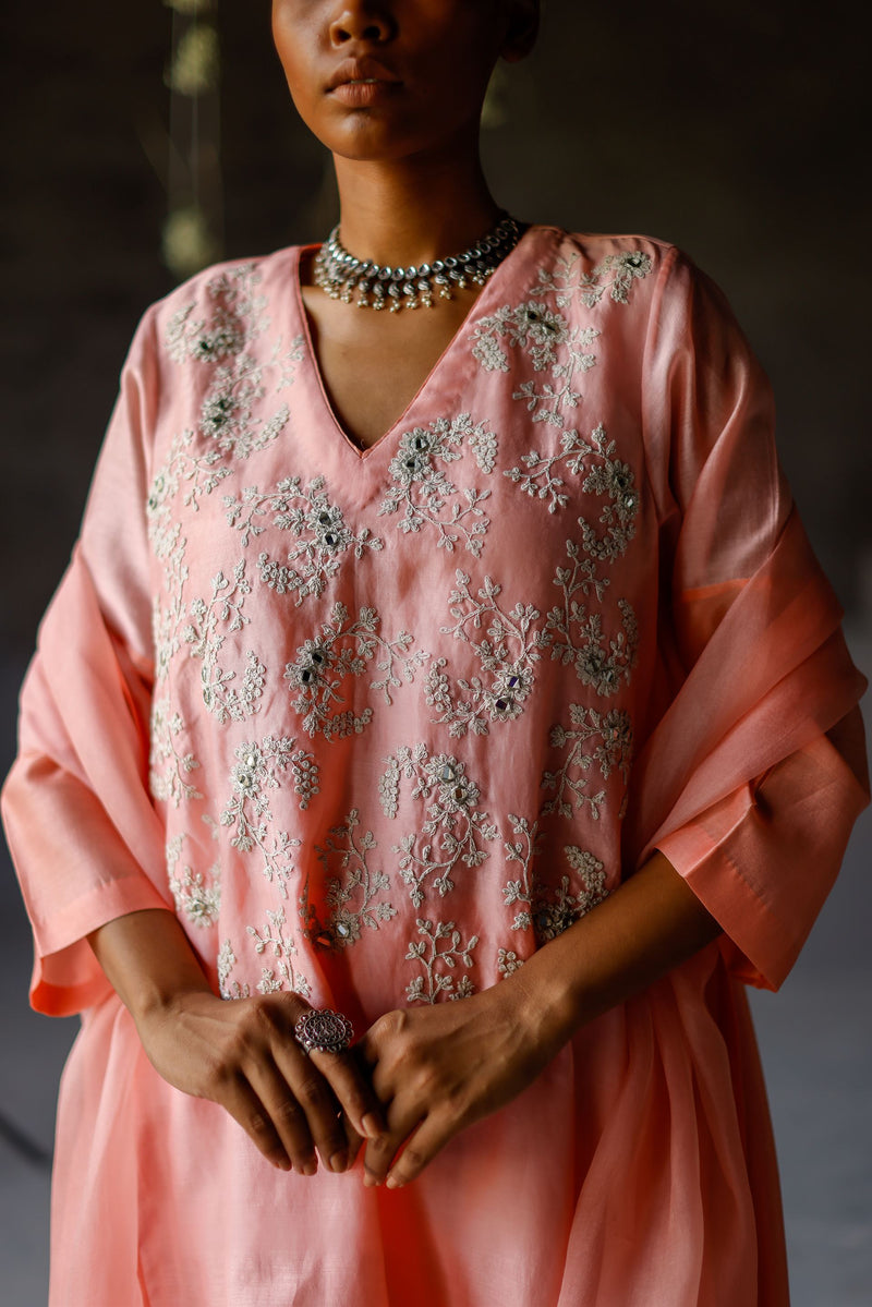 Shikha Mehta Masoom Gulabi Zariha Kurta Set Chanderi Silk Pink Paak Ss22-Smgz06 - Shop Cult Modern