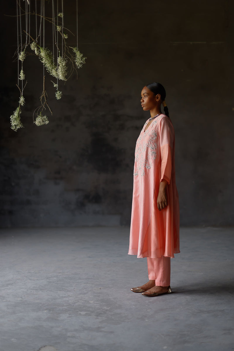 Shikha Mehta Masoom Gulabi Zariha Kurta Set Chanderi Silk Pink Paak Ss22-Smgz06 - Shop Cult Modern