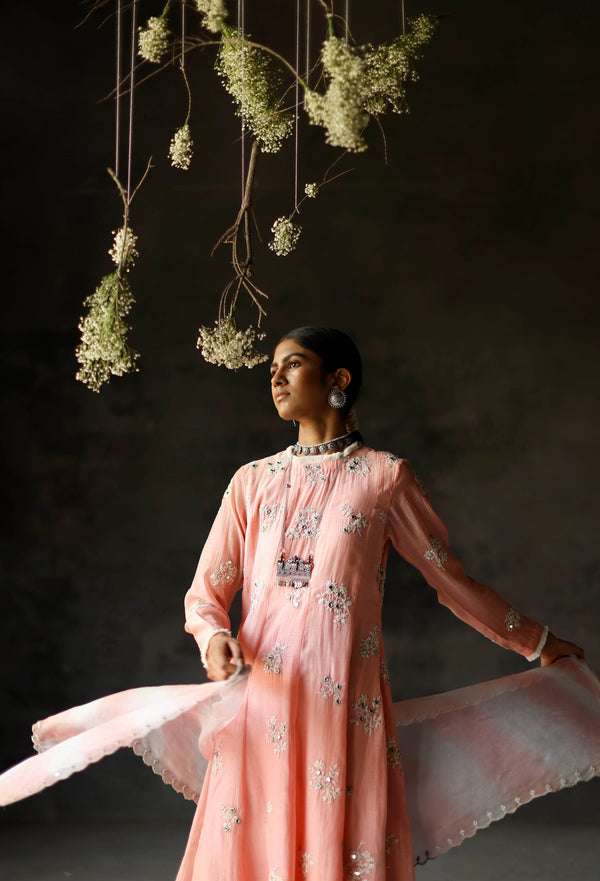 Shikha Mehta Cardi Gulabi Siyah Anarkali Set Chanderi Silk Pink Paak Ss22-Smsa10 - Shop Cult Modern