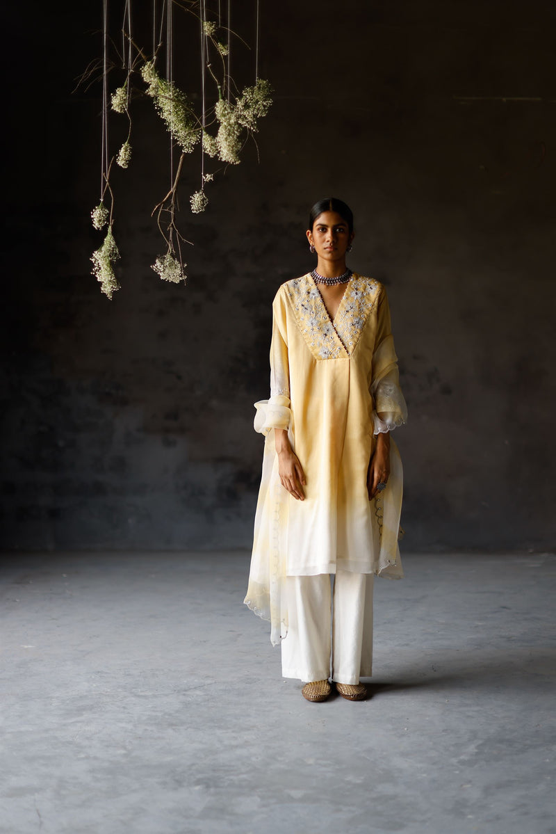 Shikha Mehta Beyonce Yellow Advika Kurta Set Silk Chanderi Yellow Paak Ss22-Smya20 - Shop Cult Modern