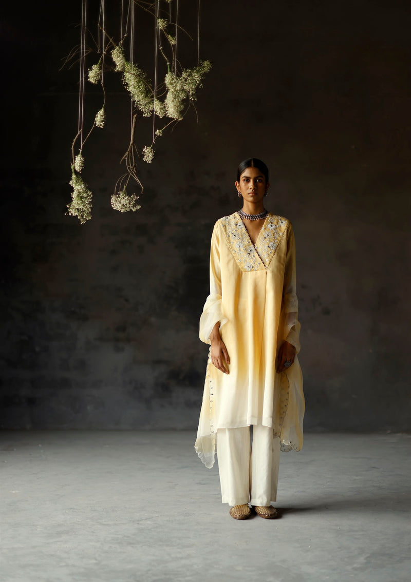 Shikha Mehta Beyonce Yellow Advika Kurta Set Silk Chanderi Yellow Paak Ss22-Smya20 - Shop Cult Modern