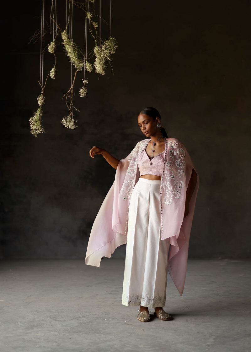Shikha Mehta Rihanna Jamuni Ruhee Cape Set Satin Organza Lilac Paak Ss22-Smjr15 - Shop Cult Modern