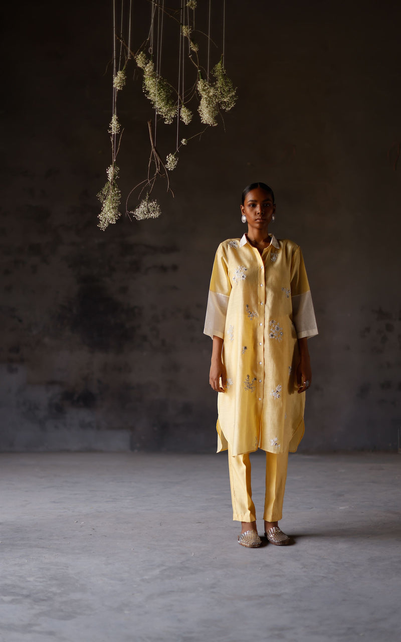 Shikha Mehta Messi Yellow Yami Tunic Set Silk Chanderi Yellow Paak Ss22-Sm23 - Shop Cult Modern